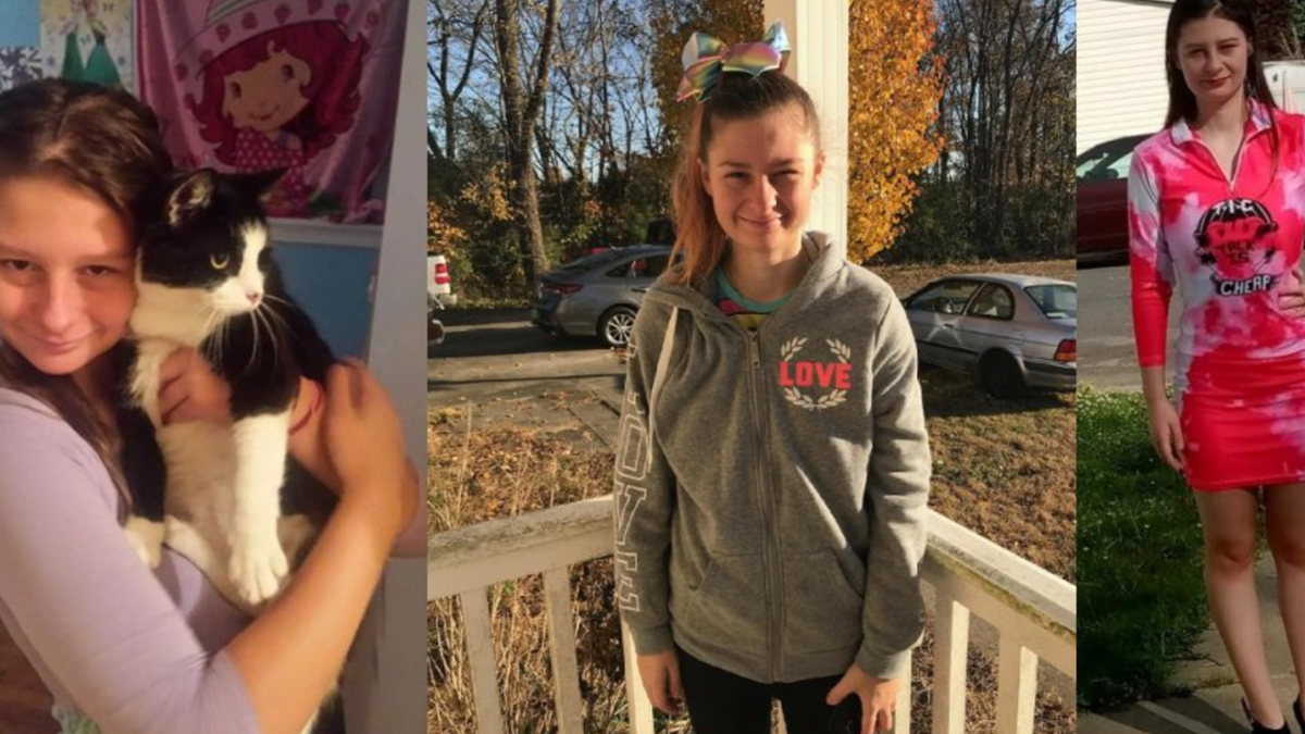 A combination of photos shows Kayla Hamilton posing with her cat, smiling on her porch and wearing a pink dress